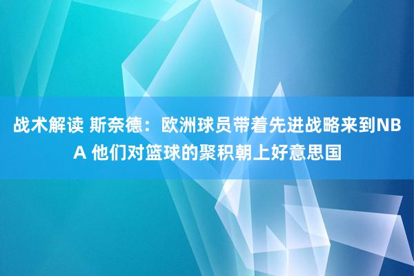 战术解读 斯奈德：欧洲球员带着先进战略来到NBA 他们对篮球的聚积朝上好意思国