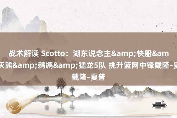 战术解读 Scotto：湖东说念主&快船&灰熊&鹈鹕&猛龙5队 挑升篮网中锋戴隆-夏普